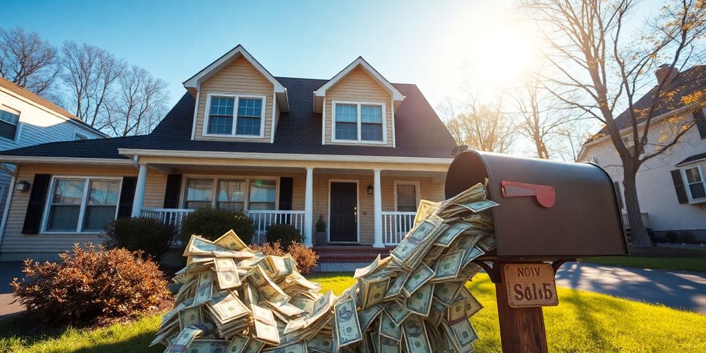 NJ house with cash offer symbolized by money.